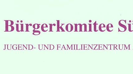 Auf hellgrünem Untergrund steht in roter Schrift "Bürgerkomitee Süd Jugend- und Familienzentrum"