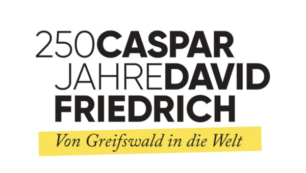 250 Jahre Caspar David Friedrich. Das Logo in schwarzer Schrift auf weißem Hintergrund.