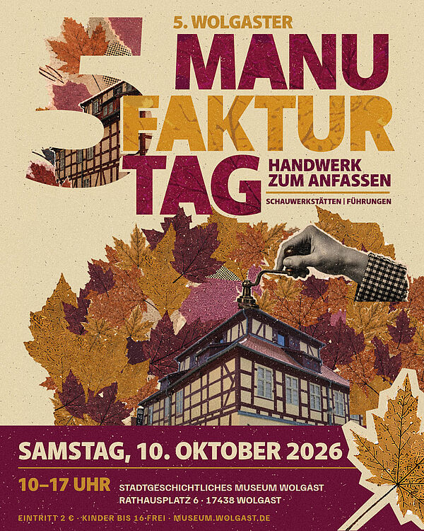 Ein Plakat kündigt die Veranstaltung an. Zu sehen ist das Museum in Wolgast.