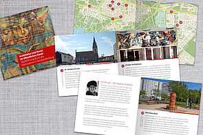 Beispielseiten aus einer Broschüre. Zu sehen ist Baukunst aus Neubrandenburg.