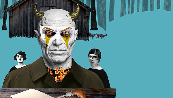 Das Plakat zum Musical. Ein teuflischer Mann ist zu sehen.