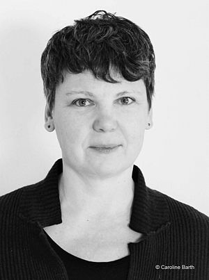 Ein Porträt von Daniela Risch in Schwarz-Weiß.