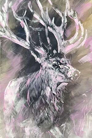Ein gemalter Hirsch.