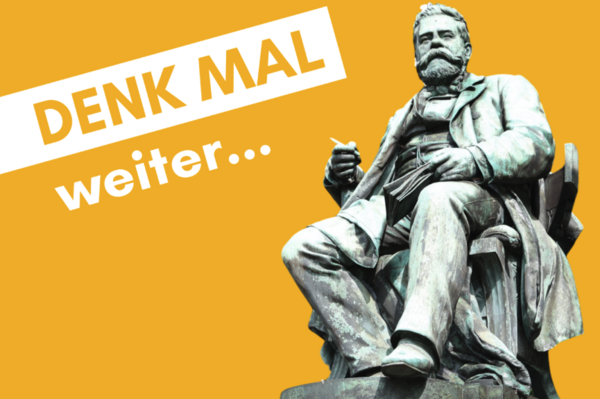 Ein Denkmal auf einer gelben Postkarte.