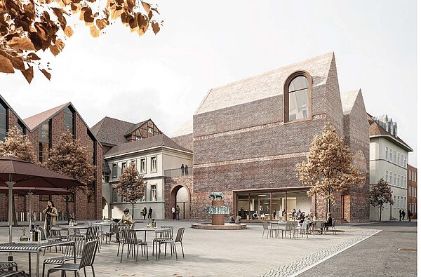 Eine Zeichnung zeigt den Entwurf des Stadtgeschichtsmuseums in Schwerin.