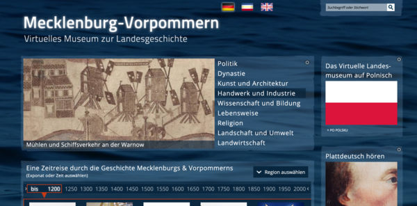 Ein Screenshot von der Startseite des Virtuellen Landesmuseum.