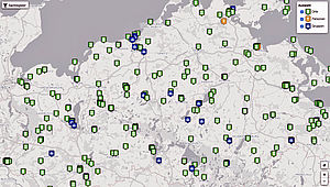 Auf einem Kartenausschnitt von MV verteilen sich viele grüne und blaue Pins. 