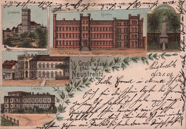 Eine alte Postkarte zeigt das historische Neustrelitz.