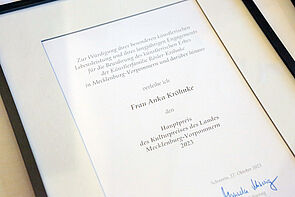 Die Urkunde zum Landeskulturpreis