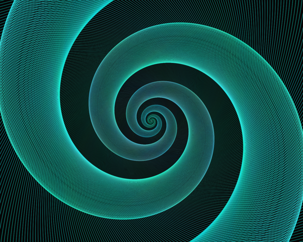 Eine grüne Spirale auf schwarzem Untergrund.
