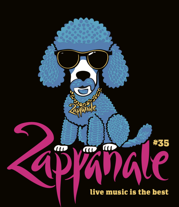 Eine Grafik mit bunt gefärbtem Hund, der eine Sonnenbrille trägt.
