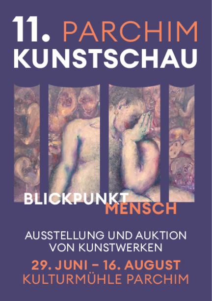 Das Plakat zur Kunstschau Parchim zeigt ein Gemälde und die Daten zur Schau.