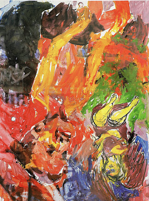 Ein Gemälde in bunten Farben. Ein berühmtes Bild von Georg Baselitz.