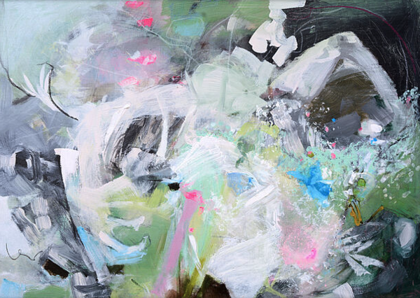 Ein gemaltes Bild in bunten Farben. Das Bild heißt: Liebesherz.