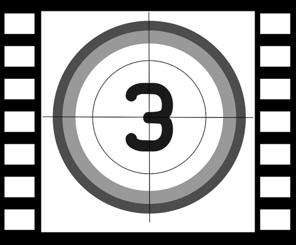 Ein Filmstreifen mit einem Kreis, in dem eine Drei steht.