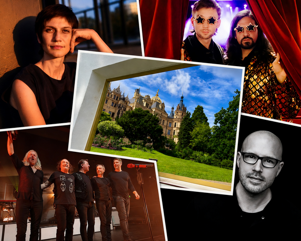 Eine Collage. Zu sehen sind Künstler, die im Schweriner Schloss auftreten.