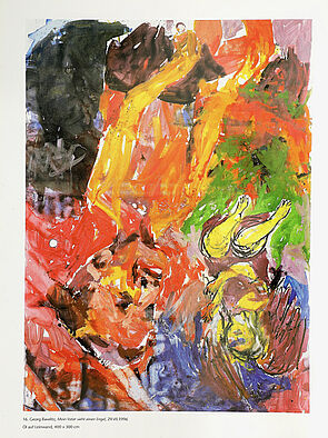 Ein Gemälde in bunten Farben. Ein Werk des berühmten Malers Georg Baselitz.