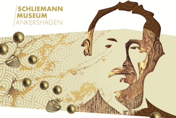 Auf dem Plakat zur Ausstellung ist das Konterfei von Heinrich Schliemann zu sehen.