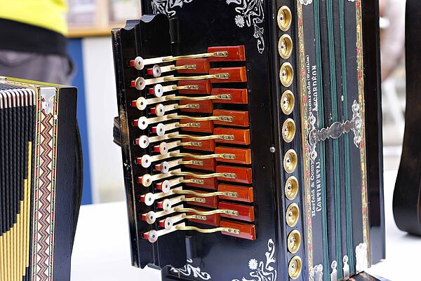 Detailaufnahme von einer Handharmonika.