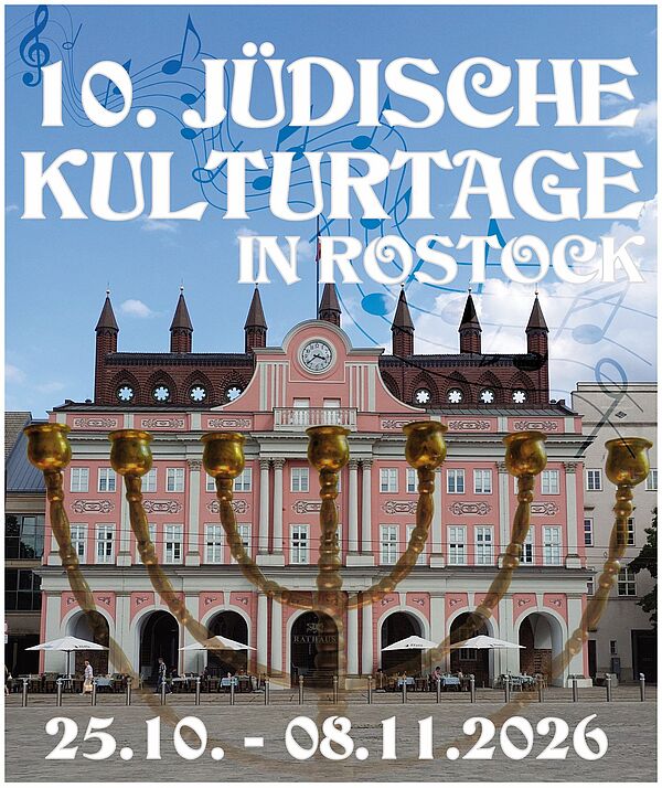 Die Ankündigung. Auf dem Bild ist das Rostocker Rathaus zu sehen.