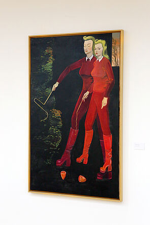 Ein Gemälde. Zu sehen sind zwei rotgekleidete Frauen.