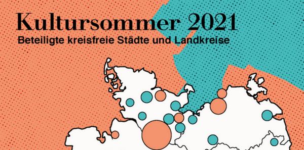 Ausschnitt einer Landkarte. Darauf steht: Kultursommer 2021. Beteiligte Landkreise und Städte. 