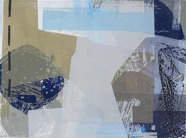 Das Bild von Karin Wurlitzer, gemalt in Grau-, Blau- und Brauntönen.