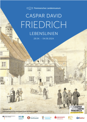 Das Plakat zur Ausstellung. Mit einem historischen Bild vom Greifswald zu Zeiten Caspar David Friedrichs.