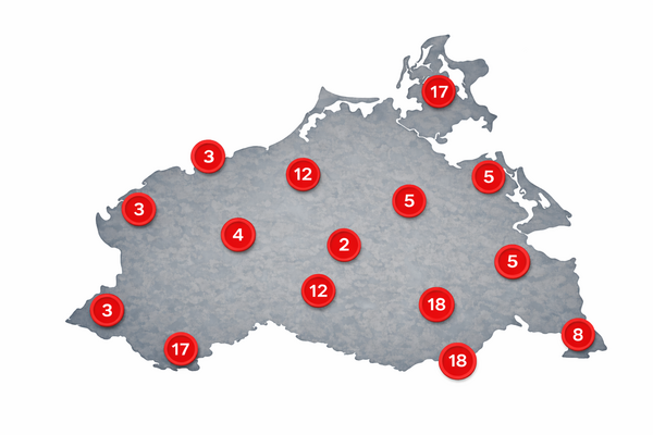 Eine Karte von Mecklenburg-Vorpommern.