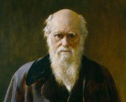 Ölgemälde von Charles Darwin als alter Mann mit Bart.
