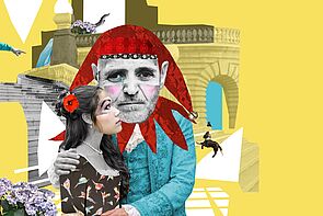 Rigoletto. Die Grafik kündigt das Stück an.