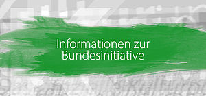 Vor einem grauen Hintergrund befindet sich ein dicker, grüner Pinselstrich. Darauf steht "Informationen zur Bundesinitiative".