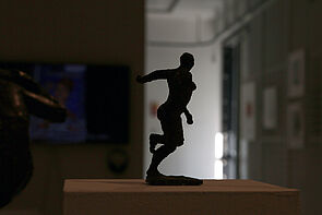 Eine Kunstfigur im Schatten. Die Umrisse sind zu erkennen.