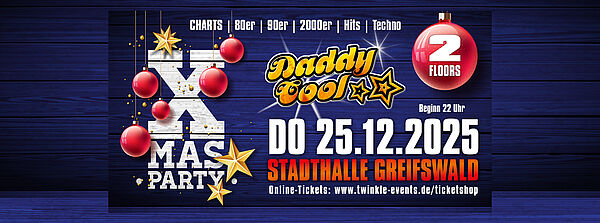 Ein Plakat für Daddy Cool XMAS Party.