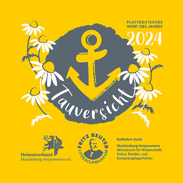 Das Plattdeutsche Wort des Jahres: präsentiert in einer Grafik auf gelbem Grund.
