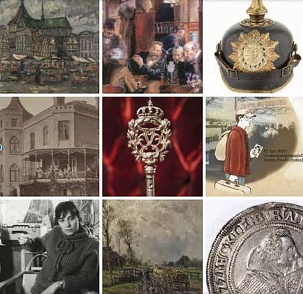 Münze, Bild, Gemälde: Ausstellungsstücke auf einem Foto.