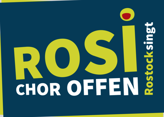 Das Logo von Rosi - Rostock singt. Hellgrüne und weiße Schrift auf dunklem Grund.