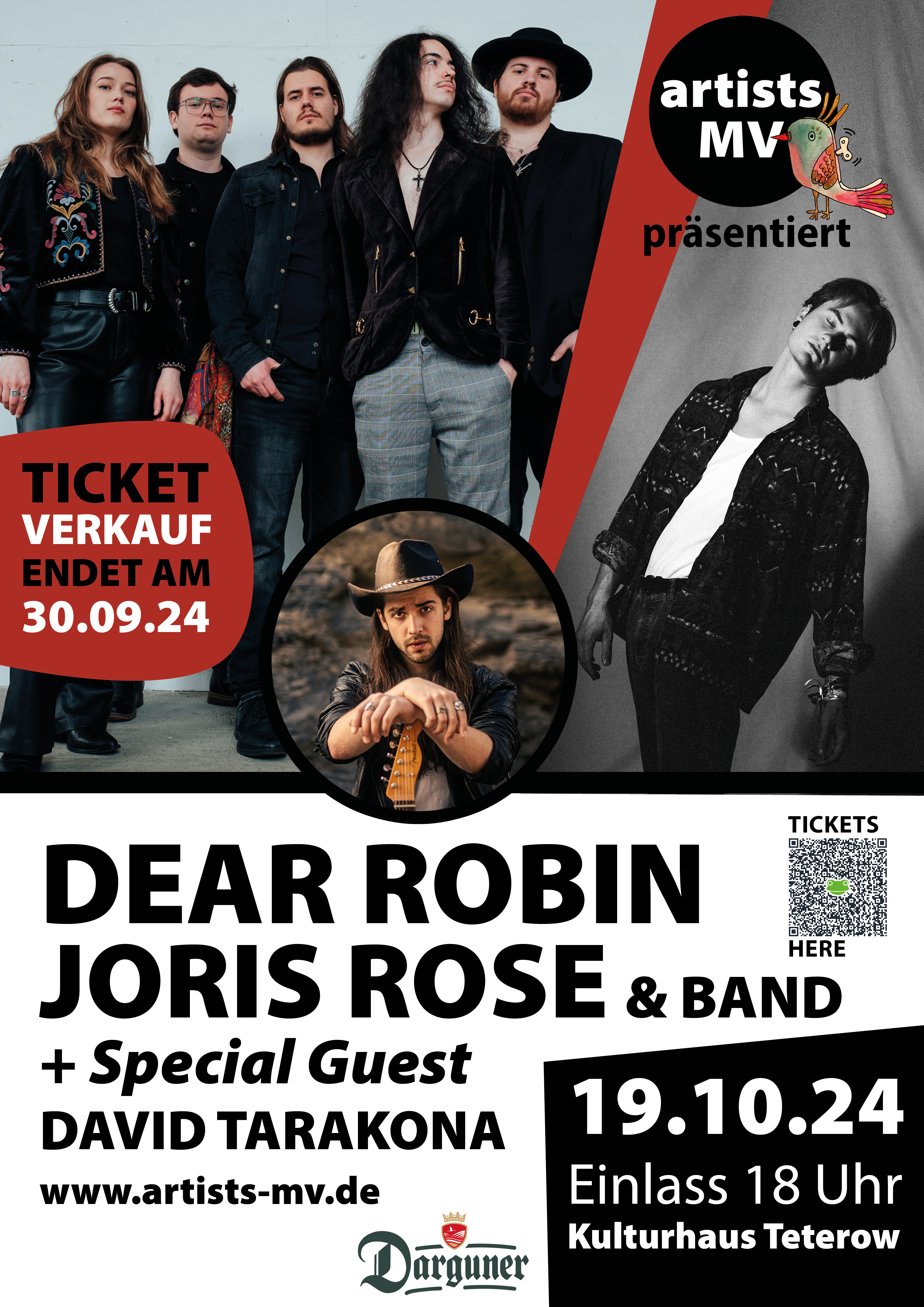 artists MV präsentiert DEAR ROBIN I JORIS ROSE & BAND + special guest DAVID TARAKONA – DER TICKETVERKAUF ENDET AM 30.09.