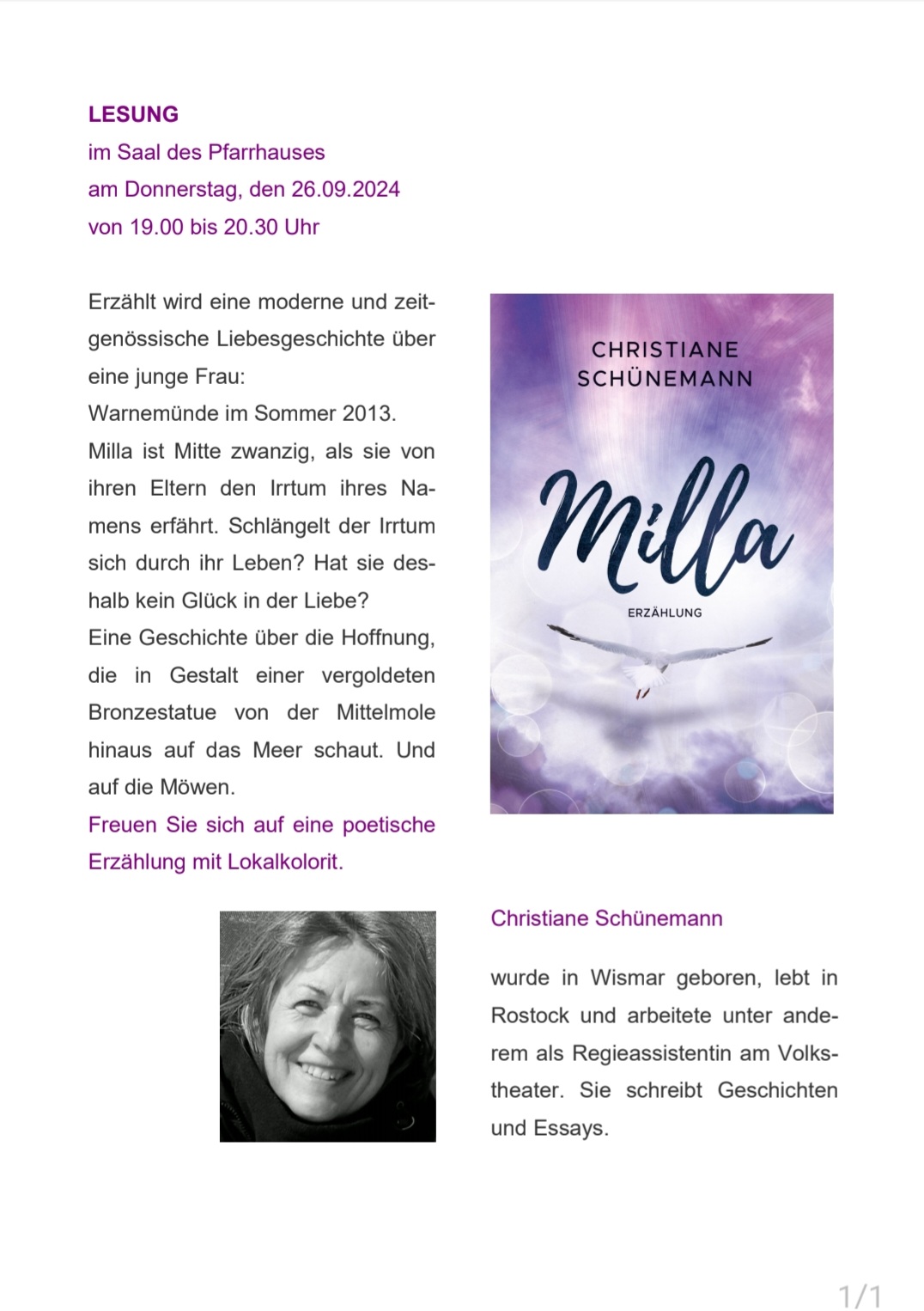 Buchlesung/ Autorenlesung mit Christiane Schünemann